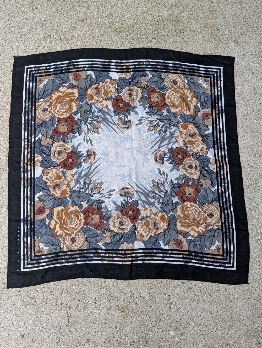 large vintage 1990's PERRY ELLIS woven floral scarf